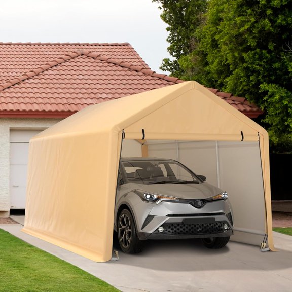 10.5x17 Ft Carport Canopy with Roll- Door Heavy Duty Metal Frame for Auto Truck Boat SUV Outdoor Shelter