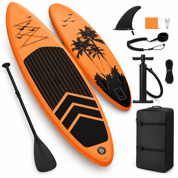 10'6"/32" 6" Coconut tree-Orange Inflatable Stand Up Paddle Board for Adults and
