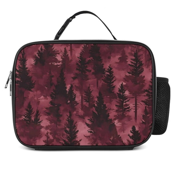10.68.3in Removable Meal Bag Heat Preservation Easy Folding Buckle Design Large Capacity Easy To Carry Realistic Forests Camouflage Pattern Conifer Maroon_3