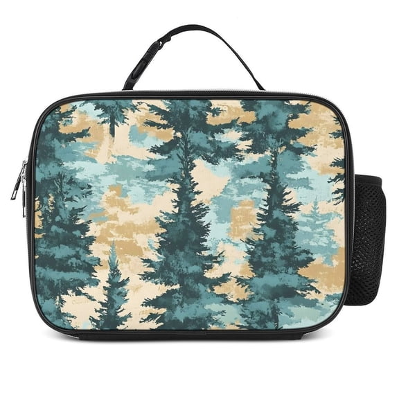 10.68.3in Removable Meal Bag Heat Preservation Easy Folding Buckle Design Large Capacity Easy To Carry Realistic Forests Camouflage Pattern Conifer PaleTurquoise_2