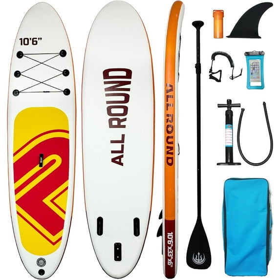 10'6'' Adults Inflatable Stand Up Paddle Board,330 LBs,Premium Paddle Board with Non-Slip Deck Design,Full Accessorie, Multifunctional Paddle Boards for Adults,Youth and Animal to Surfing,Yellow