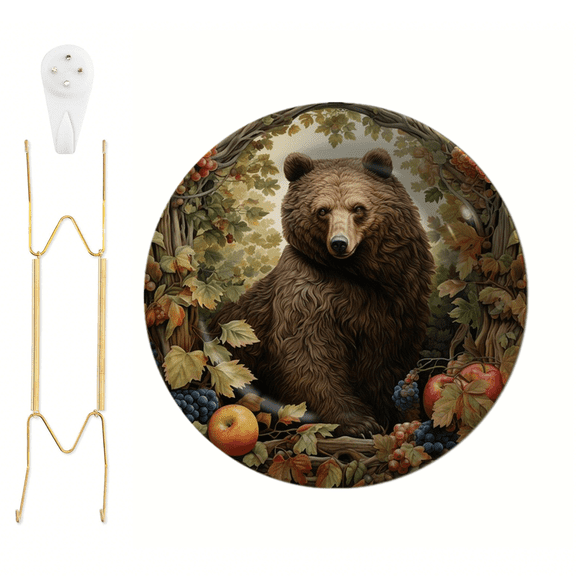 10.6" Bear Sitting Wreath Fruit Melamine Decorative Wall Plate