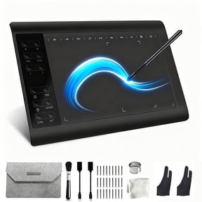 10.6" Digital Drawing Tablet with 8192 Pressure Battery-Free Stylus, Protective Sleeve, Compatible PC Mac Android for Digital Art, Online Teaching & Note
