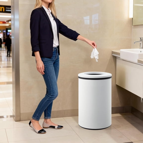 10.6 Gal / 40L Open Top Trash Can, Stainless Steel Round Recycling Bin with Removable Inner Bucket, White