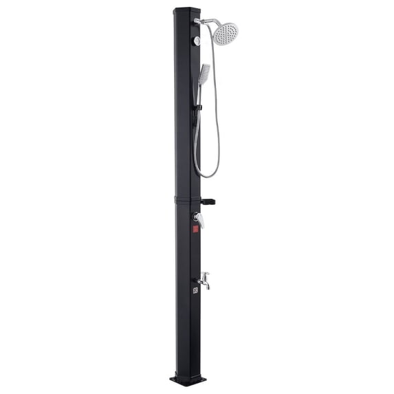 10.6 Gal Solar Heated Shower, 6.7ft Showerhead Height Outdoor Shower, with Handheld & Foot Faucet, Hot & Cold Water Adjustment, Freestanding for Backyard Poolside Beach Pool, Black