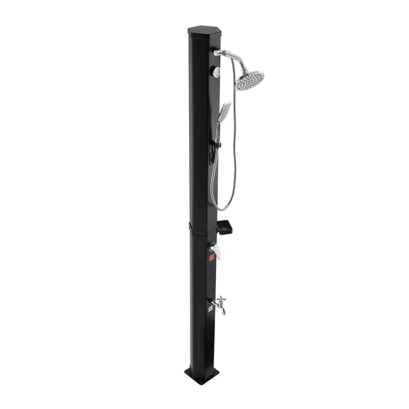 10.6 Gal Solar Shower, Outdoor Heated Shower 6.7ft, Handheld & Foot Wash, Hot/Cold Adjustable, Freestanding Poolside Shower, Black