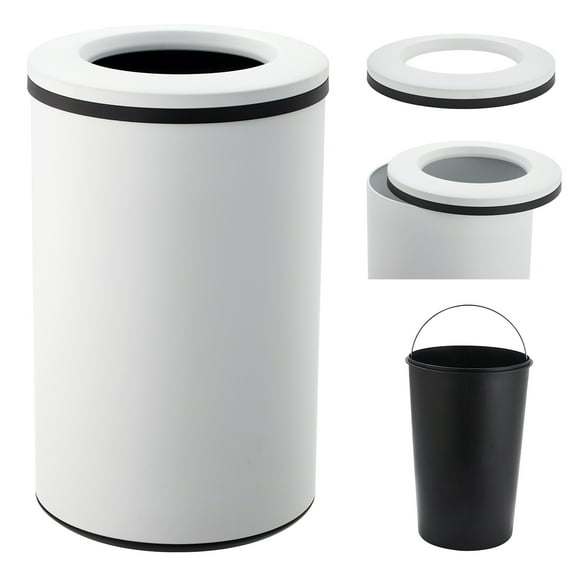 10.6 Gallon Open Top Trash Can With Inner Bucket,Stainless Steel Cylindrical Touch-Free Direct Toss Bin ,for Kitchen Bathroom Bedroom Living Room Home Office,White