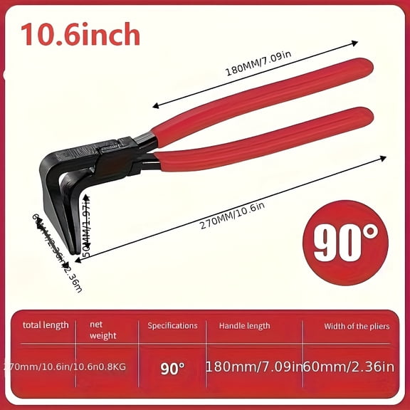 10.6 Inch 90 Degree Sheet Metal Bending Pliers, Large Offset Jaw Hand Metal Bender Tool