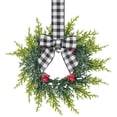 thumbnail image 1 of 10.6 Inch Artificial Cedar Norfolk Christmas Wreath with Red Berries & Velvet Bow, Faux Pine Hanging Wreath for Front Door, Wall, Window, Mantel Indoor and Outdoor Holiday, 1 of 4