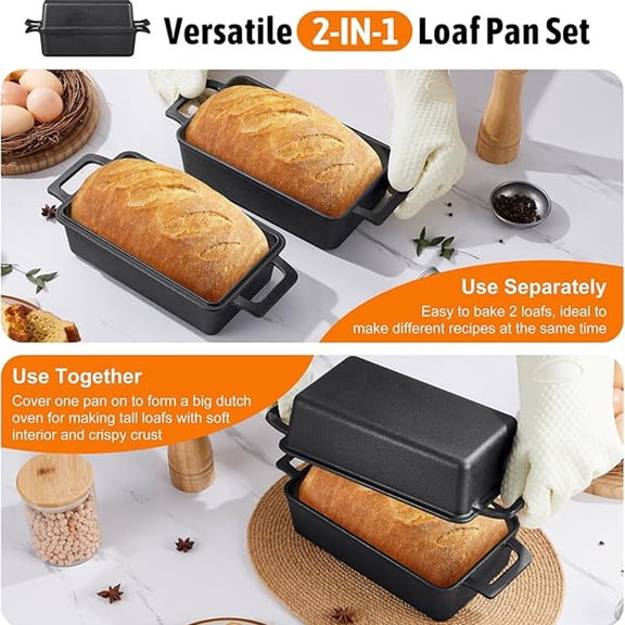 A 10*6 Inch Cast Iron Bread Mold with a Lid (Black) And Handles, Suitable for Baking Homemade Sourdough, Meatloaf, Toast, And Cakes. It Is Non-Stick, Healthy, And Durable