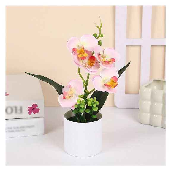 10.6 Inch Faux Orchid in Pot with 5 Flower Heads for Home Office Wedding Decor