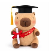 10.6 Inch Graduation Capybara Plush Toy, Brown Stuffed Animal with Graduation Cap, Red Sash and Diploma, Sitting Plush Graduation Keepsake for Students