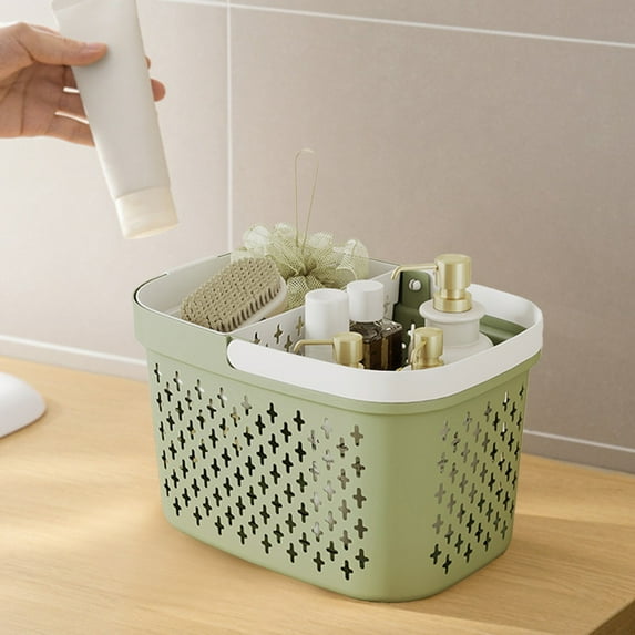 10.6 Inch Plastic Shower Caddy for College Dorm - Portable Bathroom Organizer with Wet/Dry Compartments, Heavy Duty Hanging Handle, Mold-Resistant Storage Basket for Toiletries