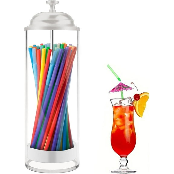 10.6 Inch Plastic Straw Dispenser for Counter, Straw Holder with Black Lid, Drinking Straw Organizer Container for Store, Restaurant, Bar, Home Kitchen, Countertop, White