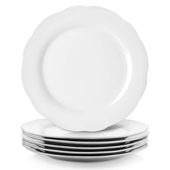 10.6 Inch Porcelain Scalloped Dinner Plates Set of 6