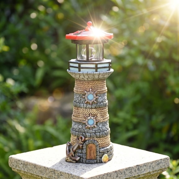 10.6 Inch Solar Ocean Lighthouse Outdoor Lantern Garden Decor Resin Street Light for Home Garden Decorations