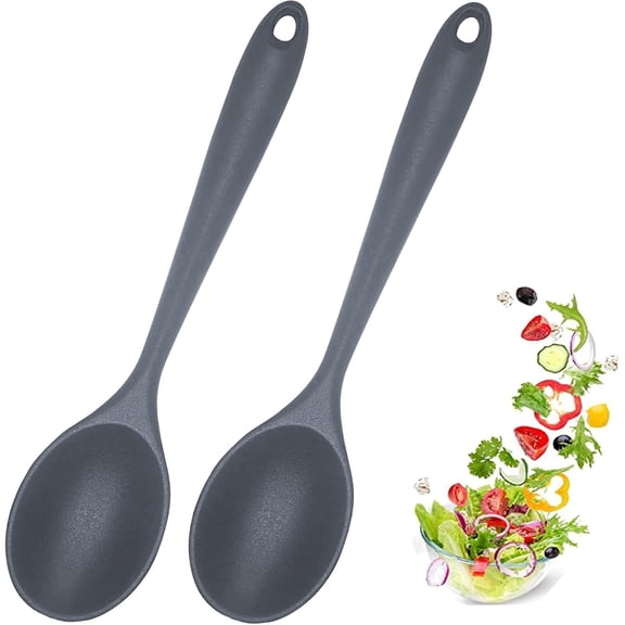 10.6 Inches Silicone Nonstick Mixing Spoons, Pack of 2, Heat Resistant Silicone Spoons for Cooking, Cooking Utensil for Kitchen Cooking Baking Stirring Serving