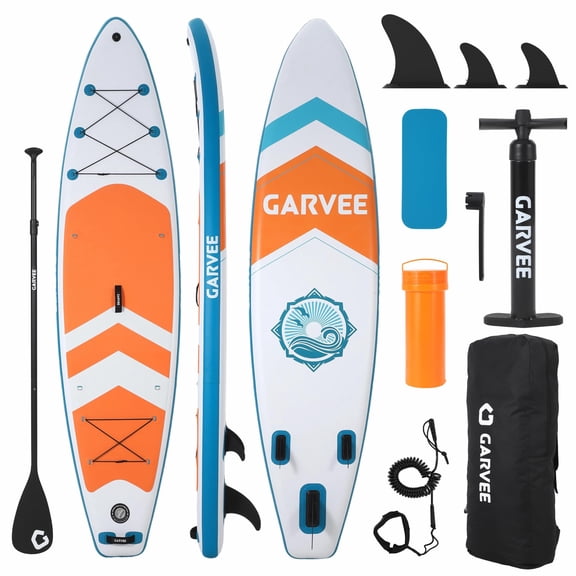 10'6" Inflatable Paddle Board, Wide Stand Up SUP with Camera Mount, Non-Slip EVA Deck, Premium Accessories Kit, 450 lbs Capacity, Orange
