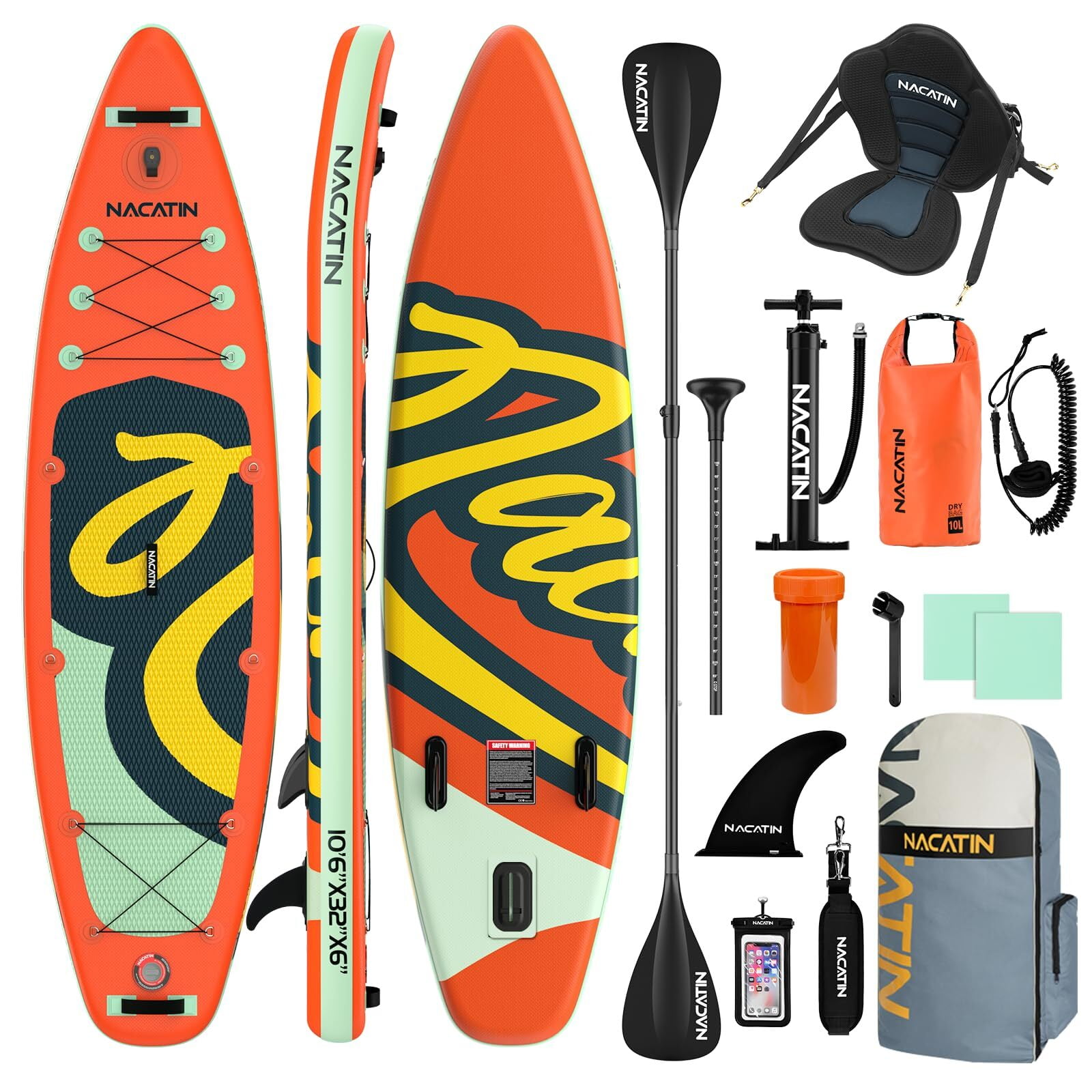 10'6" Inflatable Paddle Board with Kayak Seat Nacatin Stand-Up Paddleboard with Premium SUP Board Accessories Kit and Backpack