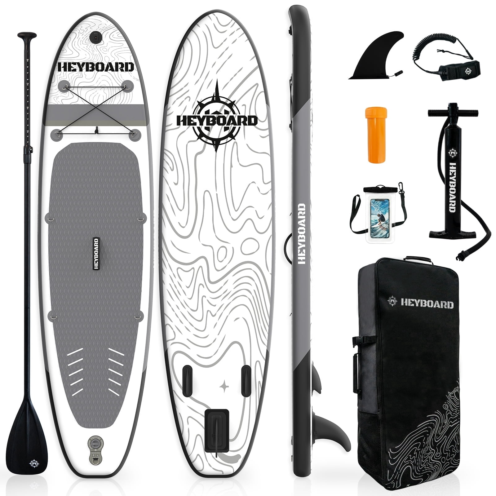 10'6" Inflatable Stand Up Paddle Board for Adults, Non-Slip EVA, Camera Mount, Gray