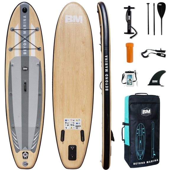 10'6" Inflatable Stand Up Paddle Board for Adults, Non-Slip EVA, Camera Mount, Oak