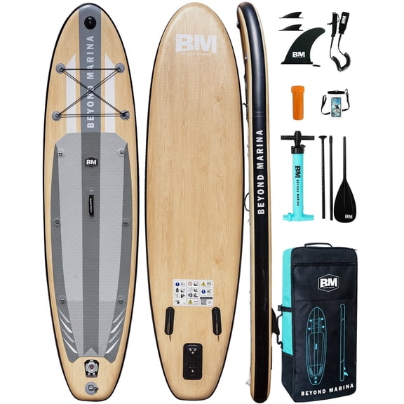 10'6" Inflatable Stand Up Paddle Board for Adults, Non-Slip EVA, Camera Mount, Oak