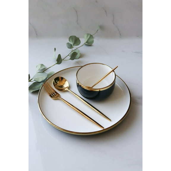 10.6" Midnight Blue Ceramic Dinner Plate with Gold Rim Set of 4 | Luxury Collection