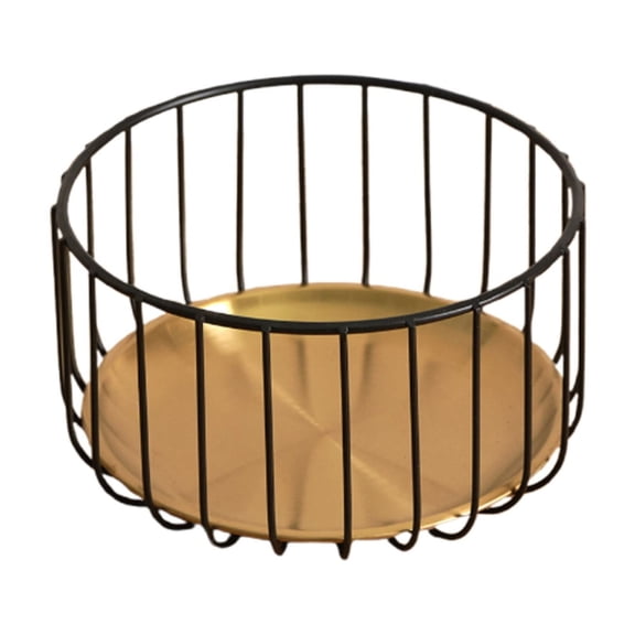 10.6" Modern Fruit Bowl for Kitchen Counter - Stylish Black Metal & Wood Fruit Basket for Dining Table Centerpiece, Produce & Snack Storage