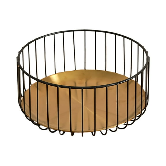 10.6" Modern Fruit Bowl for Kitchen Counter - Stylish Black Metal & Wood Fruit Basket for Dining Table Centerpiece, Produce & Snack Storage