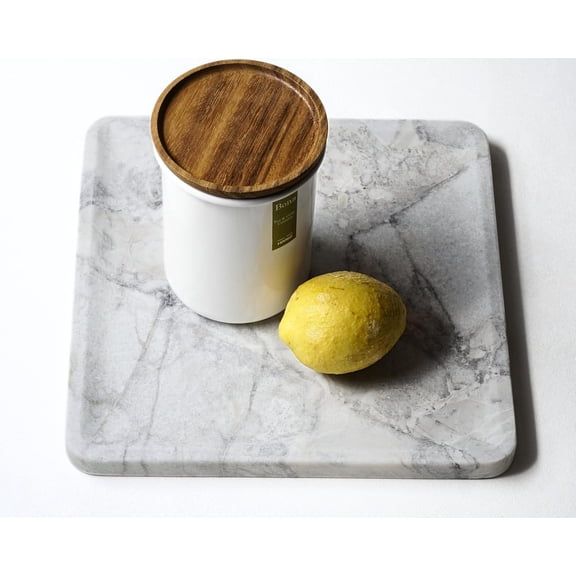 10.6" Natural Grey Marble Square Tray, Matte Stone Serving Board for Vanity, Entryway, or Coffee Table