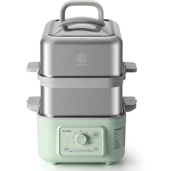 10.6 Quart 2-Tier Electric Food Steamer for 4-8 Servings, Vegetable Steamer for Cooking, 2-hour Keep Warm, 7 Preset Timings, Dual Boil-Dry Protection, Stainless Steel, Cozy Greenish