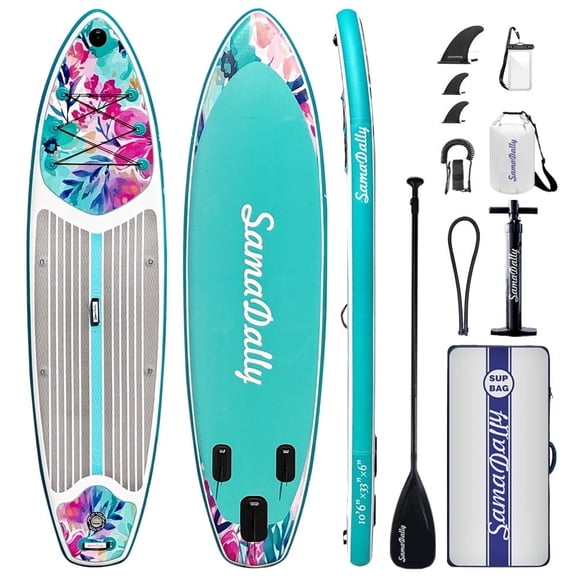 10.6’Stand Up Paddle Board for Adults, 33''Inflatable Paddle Board Comes with Complete Paddleboard Accessories Pump, Backpack, Paddle & Removable Fins