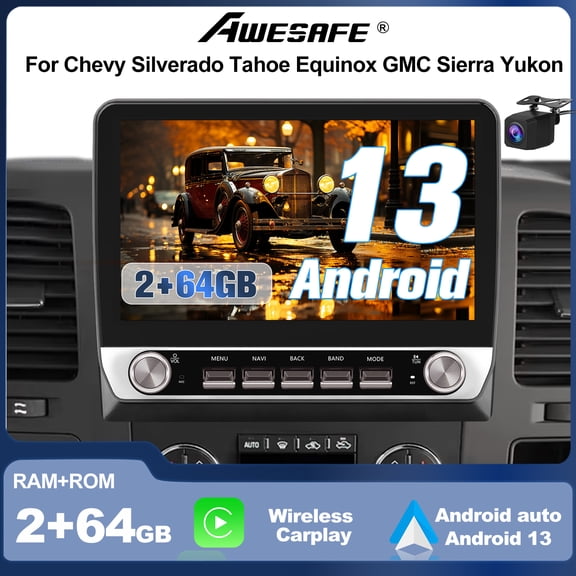 10"6 Touchscreen 2GB RAM 64GB ROM Car Radio Stereo Android 13 for Chevy Silverado 2007-2013 Tahoe Equinox GMC Sierra Yukon with Wireless CarPlay Android Auto