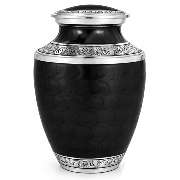 Aluminum Handcrafted Urn - Elegant Keepsake Holder for Adult Human Ashes (Onyx & Chrome)