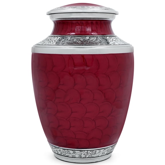 Aluminum Handcrafted Urn - Elegant Keepsake Holder for Adult Human Ashes (Wine Red & Chrome)