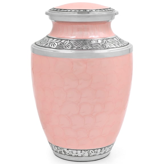 Aluminum Handcrafted Urn - Elegant Keepsake Holder for Adult Human Ashes (Powder Pink & Silver)