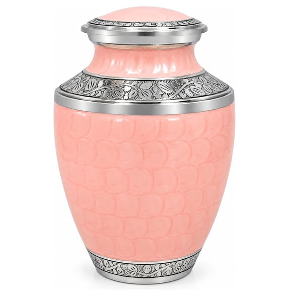 Aluminum Handcrafted Urn - Elegant Keepsake Holder for Adult Human Ashes (Powder Pink & Silver)