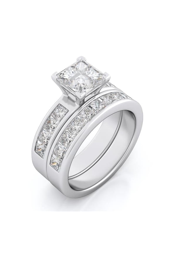 10 & 6 mm 925 Sterling Silver Wedding Ring Set - Size 5