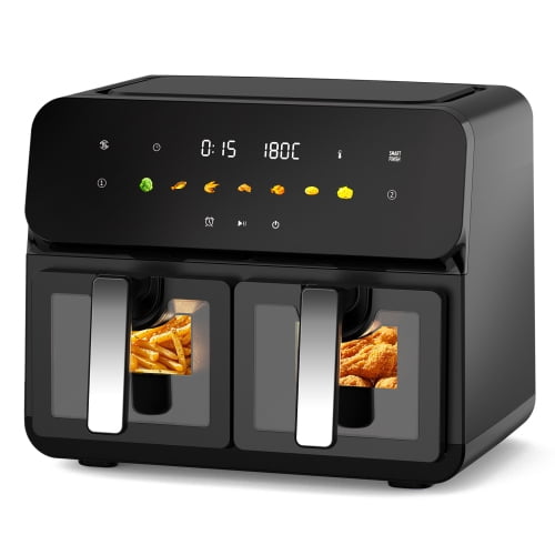 10.60×13.40×11.80 Inch 10QT Dual Basket Air Fryer, Digital Touchscreen & SyncCook Function, 1700W Easy-View Window Healthy Fryer for Family Use