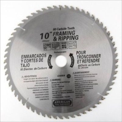 10" 60 Tooth Carbide Tip Wood Tipped Circular Round Power Saw Blade
