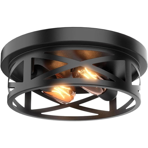 10.63" 2-Light Black Farmhouse Flush Mount Ceiling Light,Flush Mount Ceiling Light Fixture, Fixture for Kitchen Bedroom Hallway Dining Room,Farmhouse Entryway Hallway E26,(1 Pack)