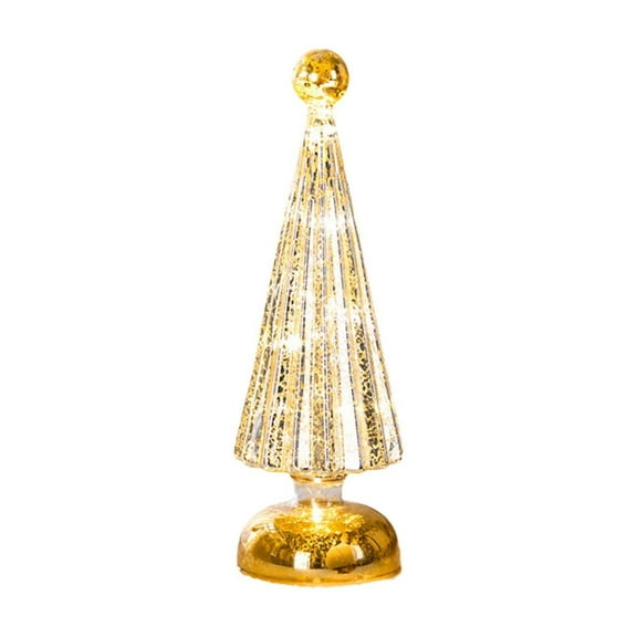 10.63" Glass Christmas Tree Night Light Mini Christmas Tree Lights Festive Tabletop Lights for Holiday Decor Living Room Bedroom Office