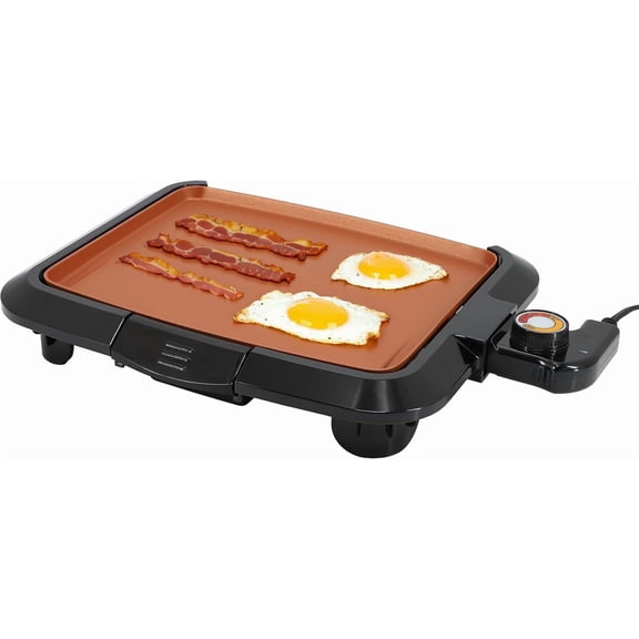 10.63 Inch Electric Grill, Compact Indoor Nonstick Grill with Copper Coating, Adjustable Thermostat, Portable Countertop Grill for Home & Outdoor Use