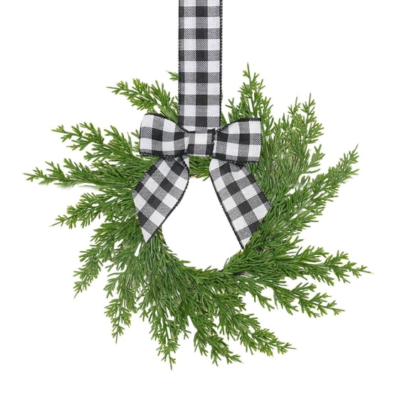 10.63 inch Mini Christmas Wreaths for Kitchen Cabinet with Bow,Small Xmas Norfolk Wreath Decoration,Farmhouse Christmas Hanging Decor for Window Wall Front Door and More