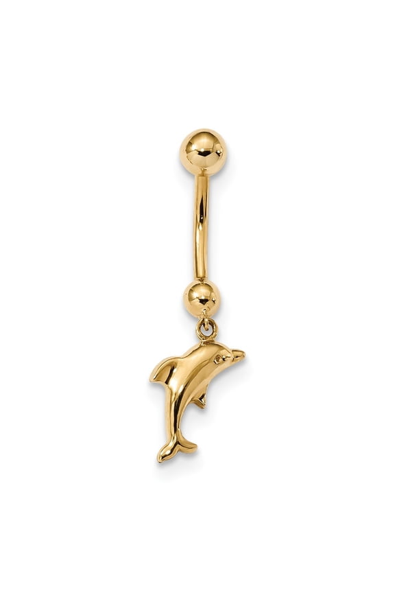 10.68mm 14k Dolphin Dangle Belly Ring - 1.4 Grams
