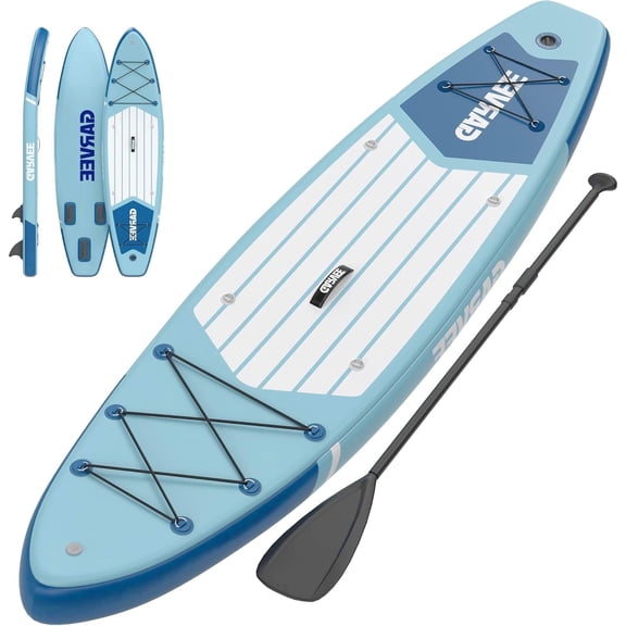 10.6Ft Inflatable SUP Paddle Board 33 In Wide 300 lb Capacity 19 lb Ultra-Light Stand Up Paddleboard EVA Deck 3 Fins Pump