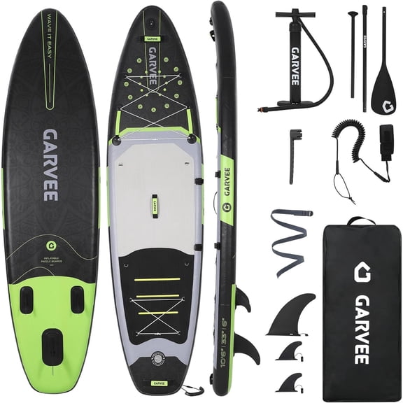10.6Ft Inflatable Stand Up Paddle Board 33 In Wide SUP Kit with Paddle Pump 3 Fins Backpack Leash and Accessories