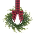 thumbnail image 1 of 10.6Inch Small Christmas Wreaths for Kitchen Cabinet,Artificial Christmas French Pine Wreath with Red Black Plaid Bow for Home Decor, 1 of 4