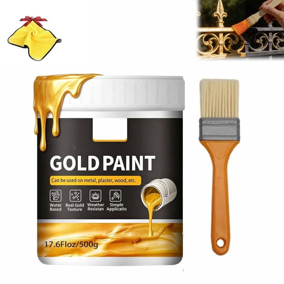 10.6floz/300g Metallic Gold Paint for Wood & Metal, Gold Paint for Metal, For Furniture, DIY Crafts
