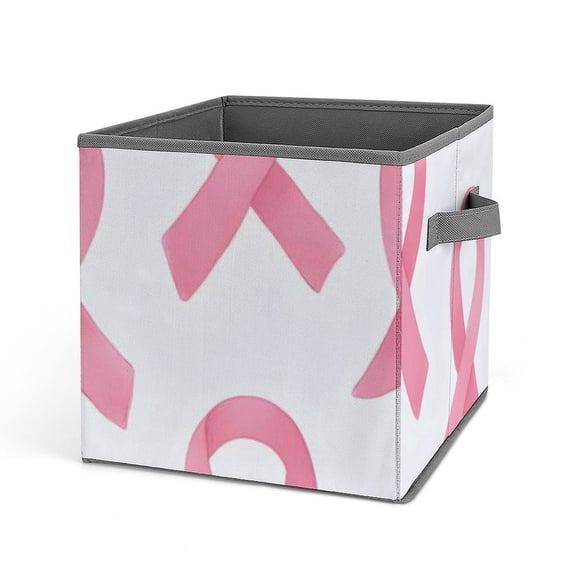 10.6in Folding Storage Box Solid Material Handle On Both Sides For Easy Storage Of Books Toys Clothes Towels And Socks Flowing Pink Ribbon Pattern